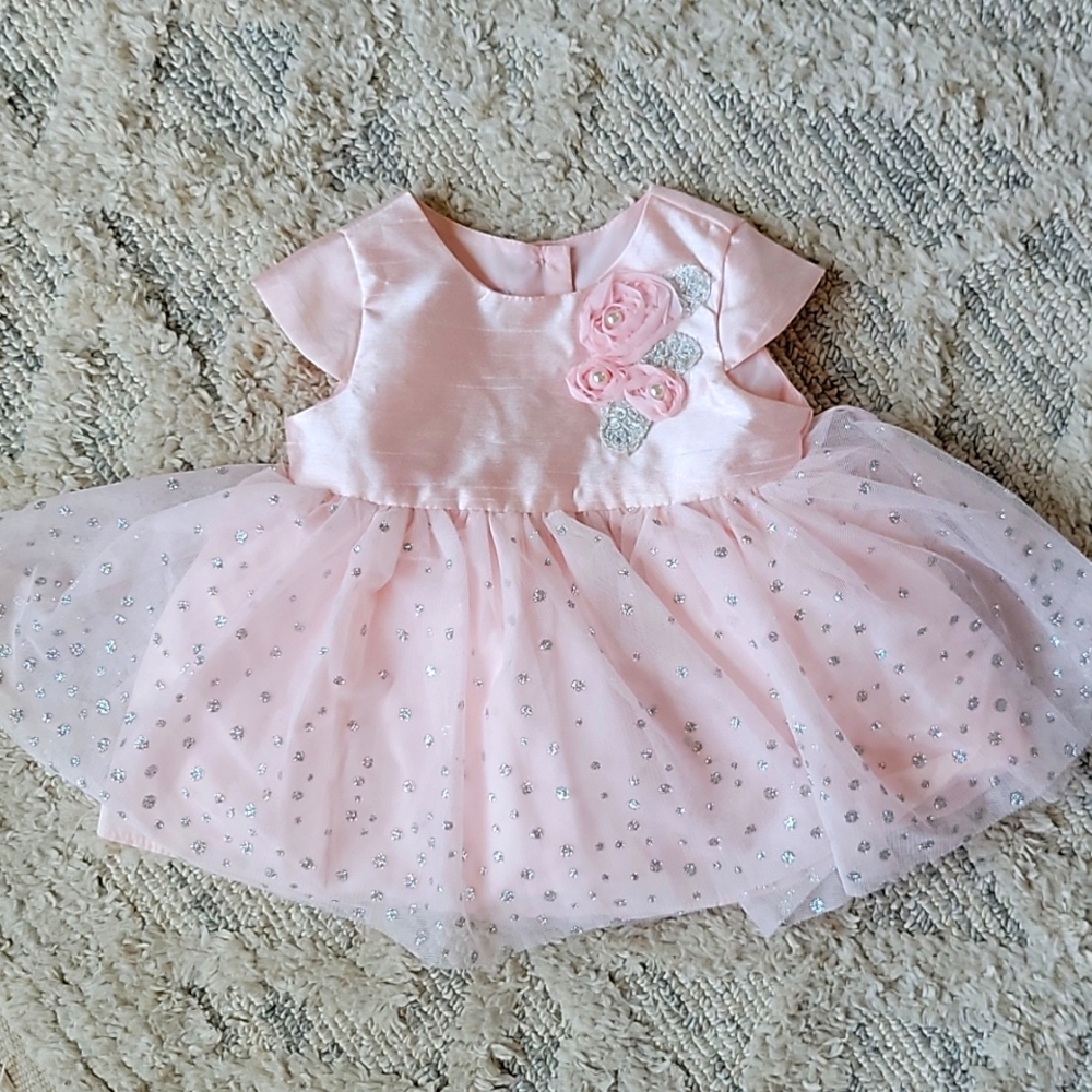 Baby girl pink tulle polka dot special occasion dress 3-6 months